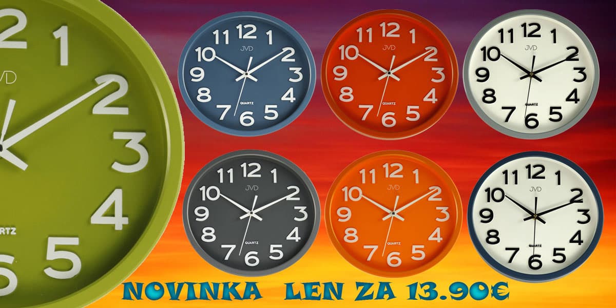 Hodiny na stenu vo svite žiarivých farieb.