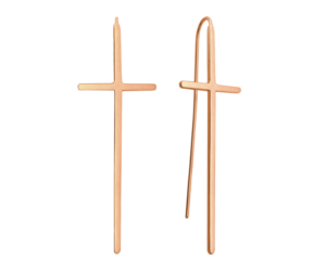 MINET Ružové pozlátené strieborné náušnice CROSS