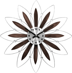 LAVVU Drevené strieborné nástenné hodiny CRYSTAL Flower s číslami ⌀49cm