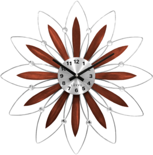 LAVVU Drevené strieborné nástenné hodiny CRYSTAL Flower s číslami ⌀49cm
