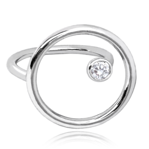 MINET Strieborný prsteň otvorený CIRCLE so zirkónom veľkosť 56
