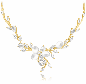 MINET Pozlátený strieborný náhrdelník prírodné perly s bielymi zirkónmi - Ag 925/1000 15