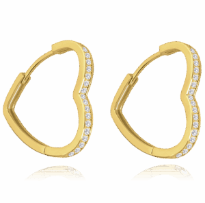 MINET Pozlátené strieborné náušnice HEART s bielymi zirkónmi