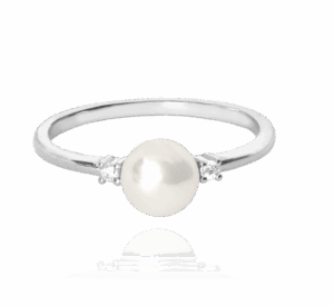 MINET Strieborný prsteň s perlou a bielymi zirkónmi veľkosť 50