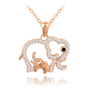 MINET Strieborný náhrdelník z ružového zlata ELEFANT S TELÍČKOM s bielymi zirkónmi