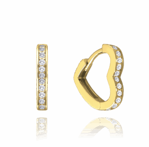 MINET Pozlátené strieborné náušnice HEART s bielymi zirkónmi