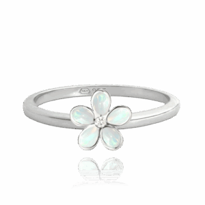 MINET Detský strieborný prsteň FLOWERS s bielymi opálmi veľkosť 46