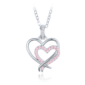 MINET Strieborný náhrdelník dvojité srdce s bielymi a ružovými zirkónmi