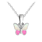 MINET Trblietavý strieborný náhrdelník BUTTERFLY s ružovým opálom