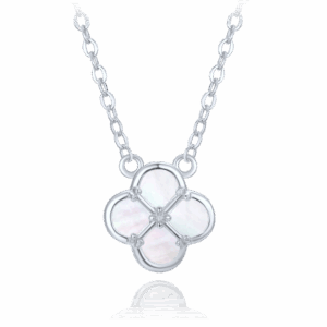 MINET Strieborný náhrdelník ďatelina s bielou perleťou