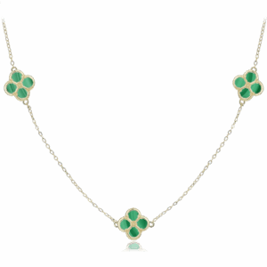 MINET Pozlátený strieborný náhrdelník štvorlístok s malachitom