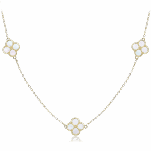 MINET Pozlátený strieborný náhrdelník štvorlístok biela perleť