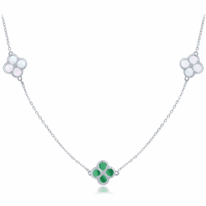 MINET Pozlátený strieborný náhrdelník z bieleho perlete a malachitu