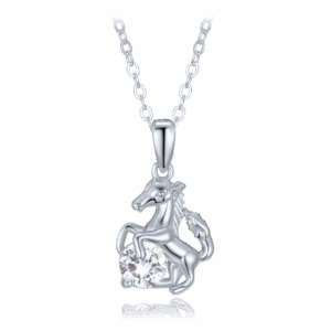 MINET Strieborný náhrdelník kôň s bielym zirkónom