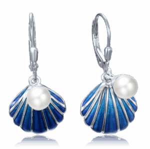 MINET Strieborné náušnice modrá mušľa s perlou