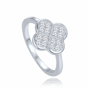 MINET Strieborný prsteň ďatelinka s bielymi zirkónmi veľkosť 54