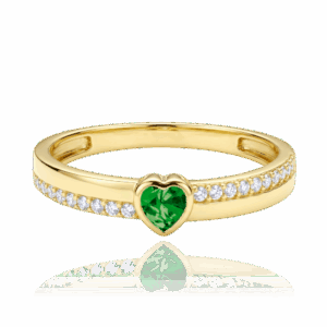 MINET Zlatý prsten srdíčko se zeleným a bílým zirkonem Au 585/1000 vel. 56 - 1