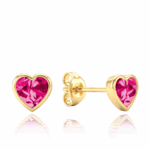 MINET Zlaté náušnice srdce s červenými zirkony Au 585/1000